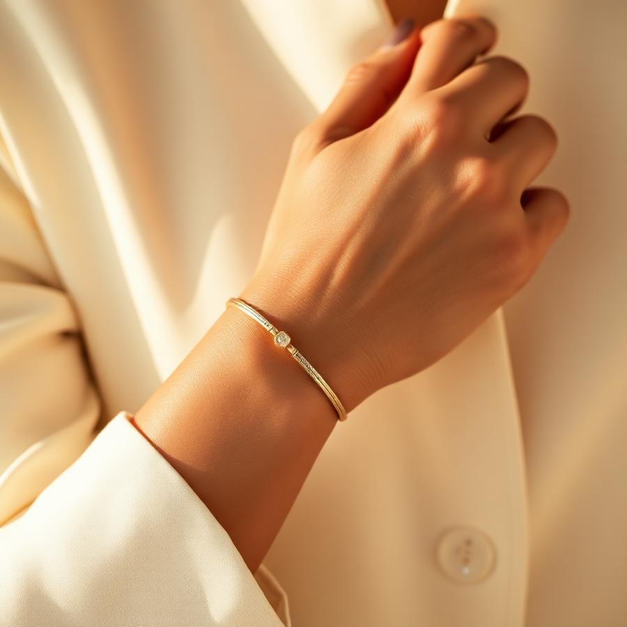 Pulseiras delicadas folheadas a ouro em punho feminino