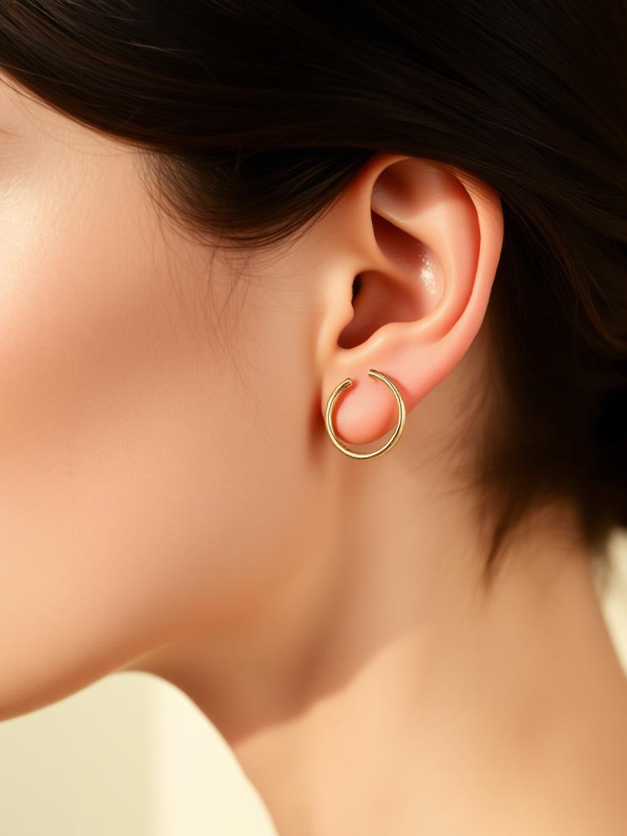 Brinco argola folheado a ouro em detalhe editorial